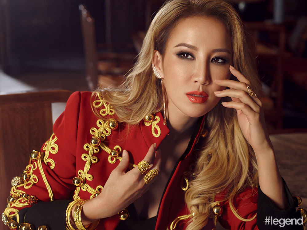 CoCo Lee wears jacket by Dolce & Gabbana and jewellery by Sunfeel